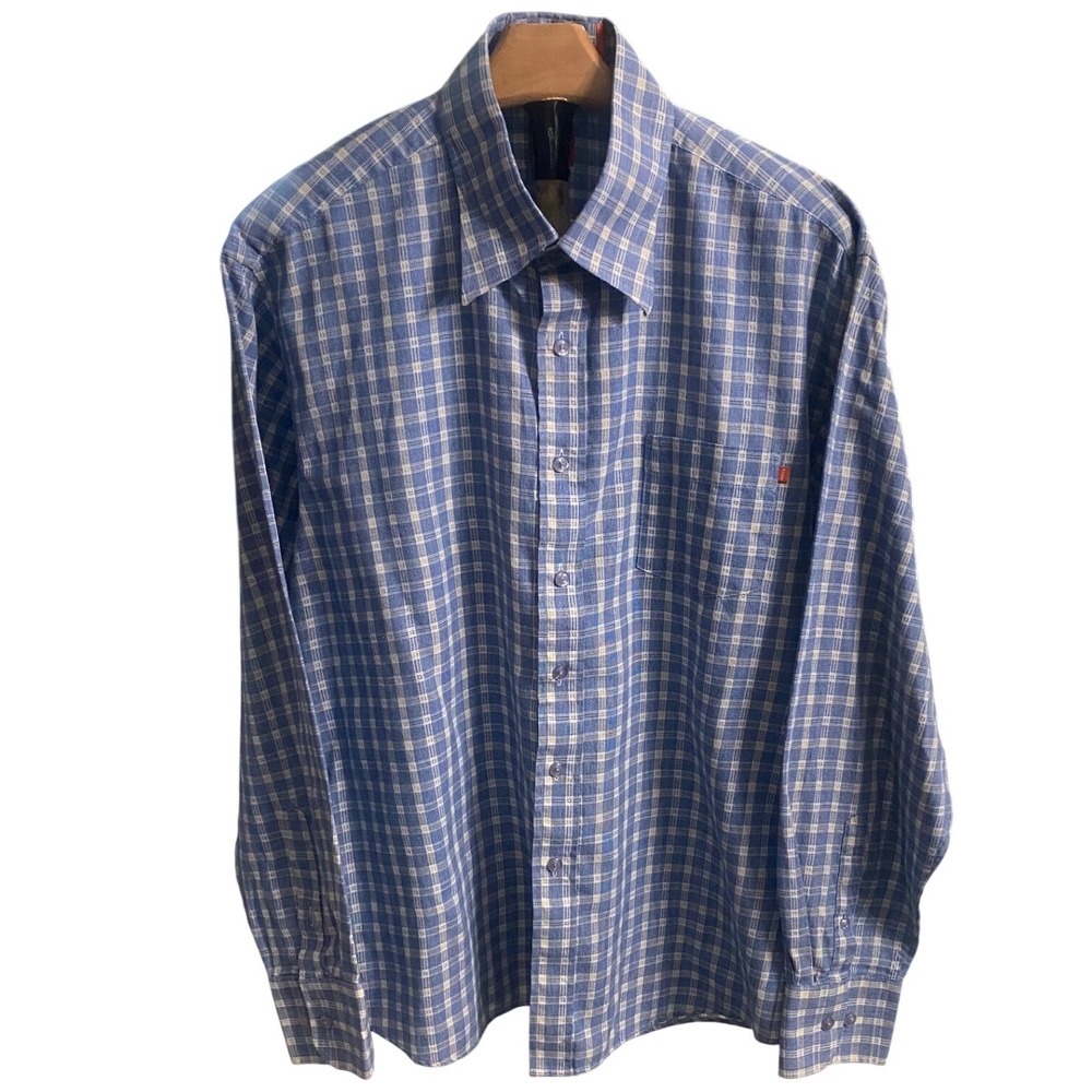Hugo Boss Orange Label Mens XL Blue Plaid Long‎ Sleeve Button Down Cotton Shirt